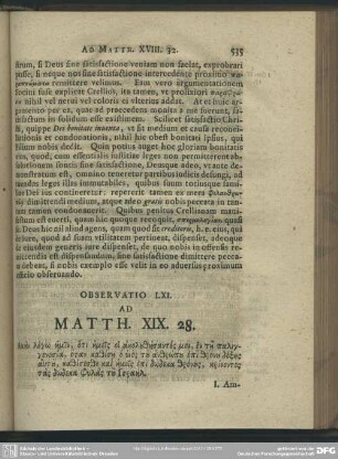 Observatio LXI. Ad Matth. XIX. 28.