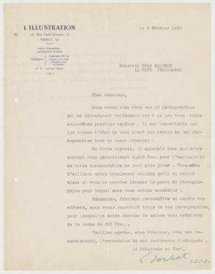 Brief von L´Illustration, Paris an Erich Salomon