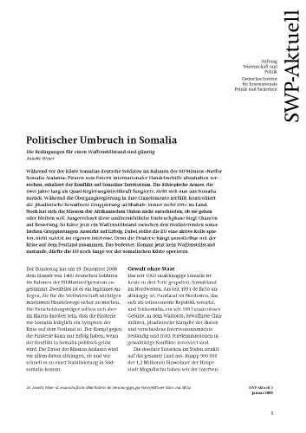 Politischer Umbruch in Somalia : die Bedingungen für einen Waffenstillstand sind günstig