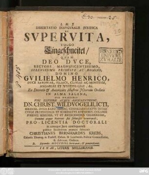 Dissertatio Inavgvralis Jvridica De Svpervita, Vulgo Eingeschneitel