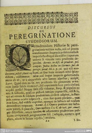 Discursus De Peregrinatione Studiosorum