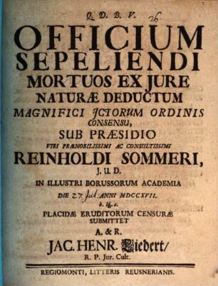 Officium sepeliendi mortuos ex iure naturae deductum