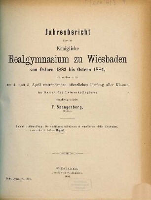 Jahresbericht über das Schuljahr .... 1883/84