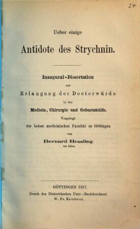 Ueber einige Antidote des Strychnin : Inaug.-Diss.