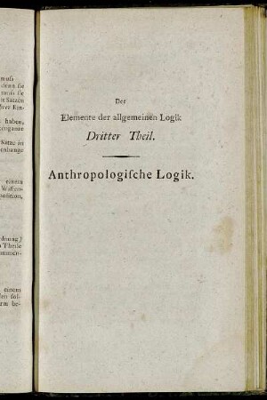 Der allgemeinen Logik Dritter Theil. Anthropologische Logik.