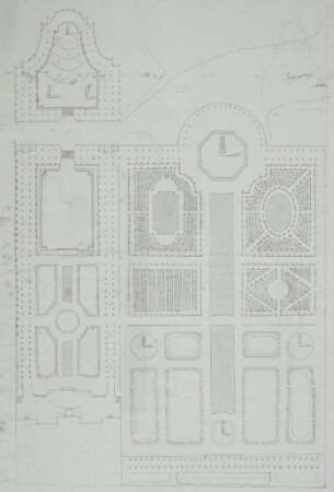 Potsdam, Stadtschloss, Garten, Entwurf, Grundriss : Potsdam, Stadtschloss, Garten, Entwurf, Grundriss, unbekannter Zeichner, um 1700. Feder, Pinsel in grün/Papier. 73,5 x 50,2 cm. Bez.: Oben rechts, jüngerer Vemerk (Tinte): "Großsedlitz Steche".