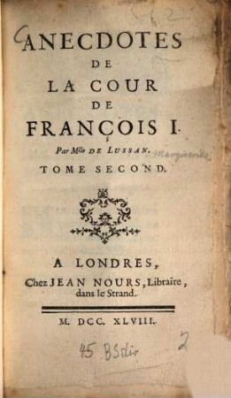 Anecdotes De La Cour De François I., 2