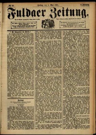 Ausgabe vom Freitag, den 01. Mai 1891.