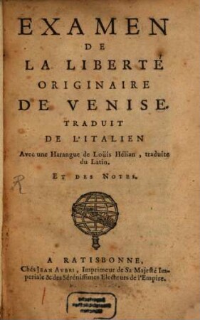 Examen de la libertè originaire de Venise