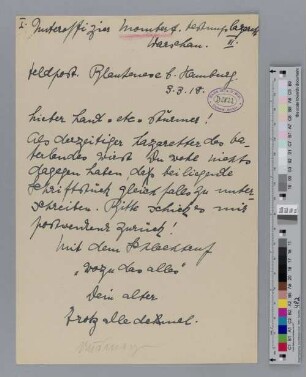 Brief an Alfred Mombert
