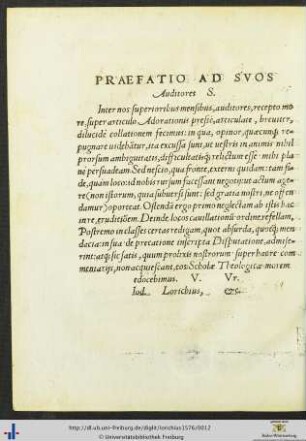 Praefatio Ad Suos Auditores