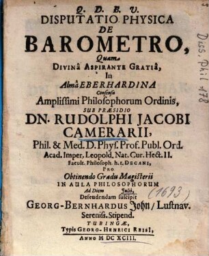 Disputatio Physica De Barometro