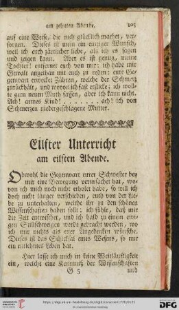 Eilfter Unterricht am eilften Abende