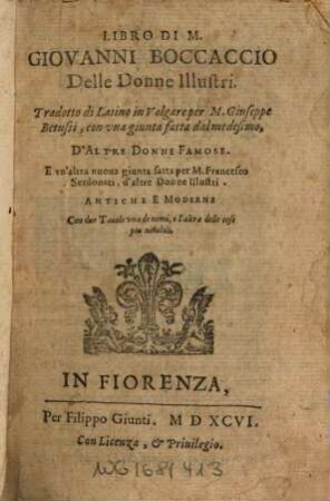 Libro di M. Giovanni Boccaccio delle Donne illustri