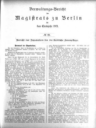 No. 19. Bericht der Deputation für die städtische Irrenpflege