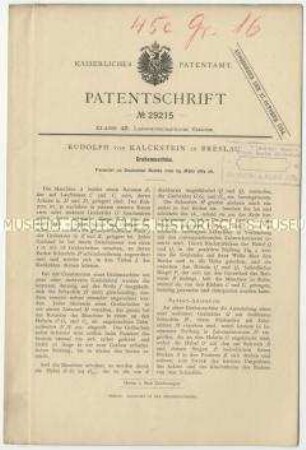Patentschrift einer Grabemaschine, Patent-Nr. 29215