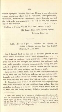 LXII. Artus Gijsels, Visitateur der kantoren van Ambon en Banda, aan den Gouv.-Gen. Hendrik Brouwer, 27 April 1635