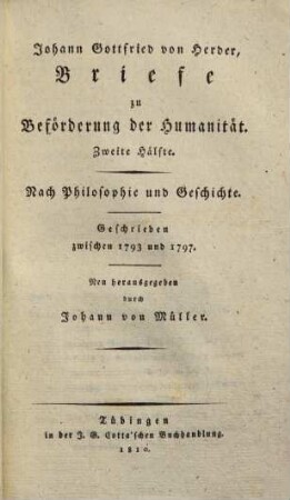 Johann Gottfried von Herder's sämmtliche Werke, [2],1. Zur Philosophie und Geschichte ; 11, Briefe zur Beförderung der Humanität ; Theil 2