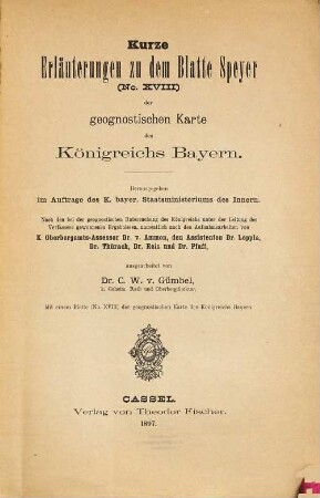 Geognostische Karte des Königreichs Bayern, XVIII. Kurze Erläuterungen zu dem Blatte Speyer