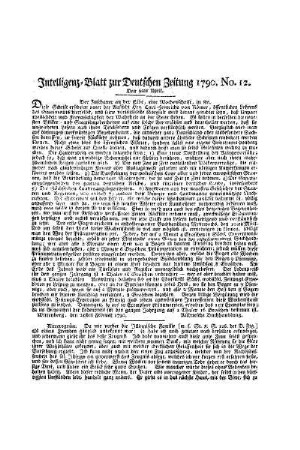 Intelligenz-Blatt zur Deutschen Zeitung 1790. No. 12