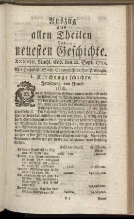 XXXVIII. Nachlese. Coburg, den 20. Sept. 1752.