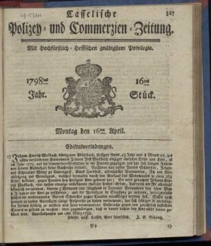 16tes Stueck, Montag den 16ten April 1798