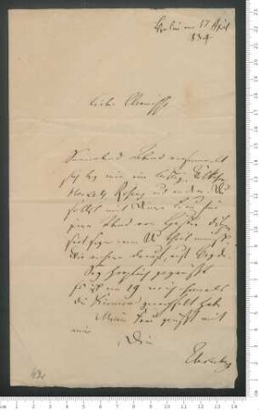 Brief von Christian Gottfried Ehrenberg an Adelbert von Chamisso
