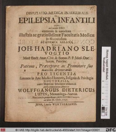 Disputatio Medica Inauguralis De Epilepsia Infantili
