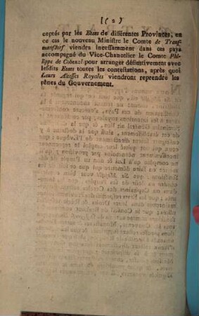 Extrait De la Dépêche de Sa Majesté, communiquée par Son Excellence le Comte De Murray aux États de Brabant, le 23 d'Août 1787.