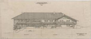 Gsaenger, Gustav; Lenggries (Bayern); Ländliche Kaffeepension mit Hühnerhaus, Frau Messmer - Südseite (Ansicht)