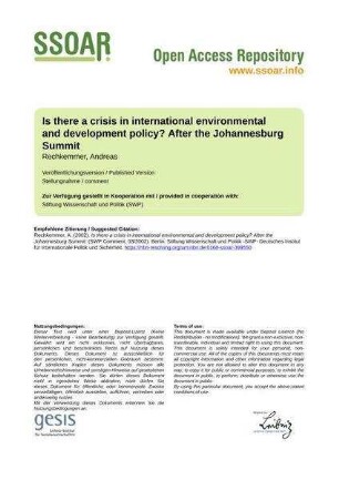 Is there a crisis in international environmental and development policy? After the Johannesburg Summit