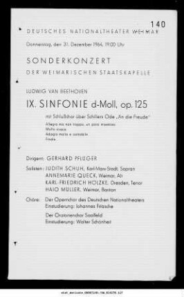 Sonderkonzert [...] Beethoven IX. Sinfonie