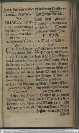 Locus Tertius. De Duabus Naturis, earundemque hypostatica Unione in una persona Christi Servatoris