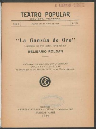 2.1920=Nr. 24: "La Ganzúa de Oro" : comedia en tres actos