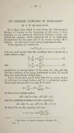 On certain families of surfaces.