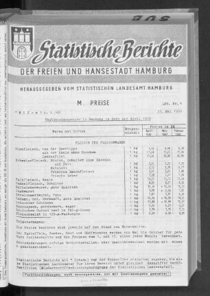 Verbraucherpreise in Hamburg im März und April 1969 : Lfd. Nr. 5