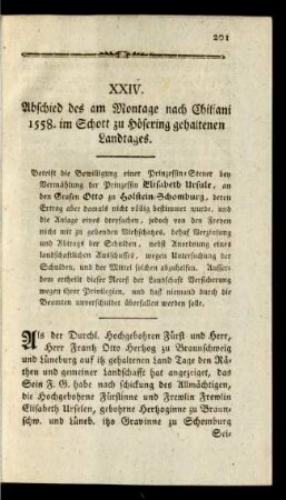 XXIV. Abschied des am Montage nach Chiliani 1558. im Schott zu Hösering gehaltenen Landtages