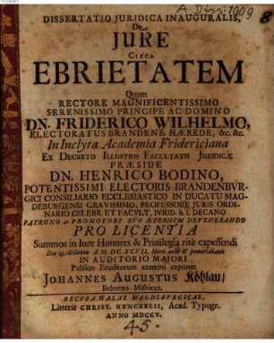 Dissertatio iuridica inauguralis de iure circa ebrietatem