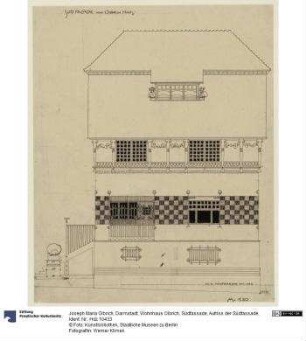 Darmstadt, Wohnhaus Olbrich, Südfassade, Aufriss der Südfassade
