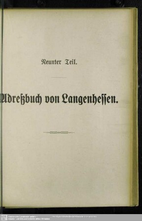 Neunter Teil. Adressbuch von Langenhessen