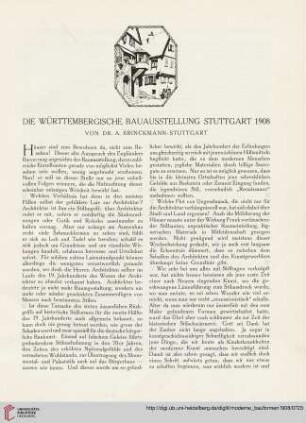 [Beilage]: Die Württembergische Bauausstellung Stuttgart 1908