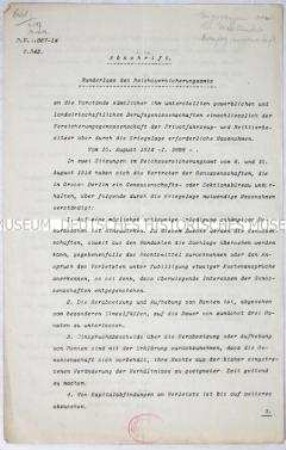Hektografierte Abschrift des Rundschreibens des Reichsversicherungsamtes über die Herabsetzung und Aufhebung von Renten
