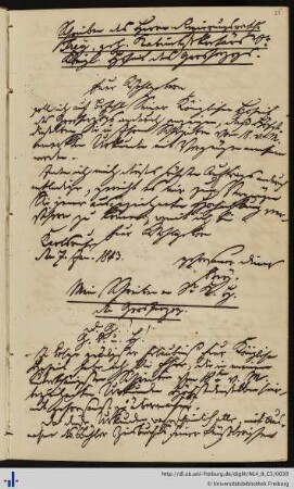 Brief von Regierungsrat Freӱ an Franz Karl Grieshaber (07.01.1843)