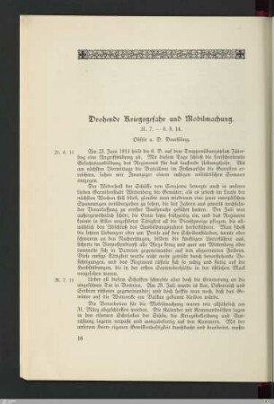 Drohende Kriegsgefahr und Mobilmachung