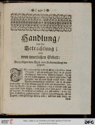 Handlung von der Betrachtung; oder vom innerlichen Gebett