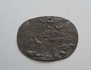 Ovale Plakette mit Landschaft
