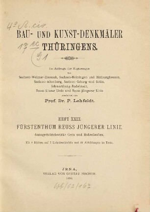 Die Bau- und Kunst-Denkmäler Thüringens, 23. Fürstenthum Reuss Jüngerer Linie,1