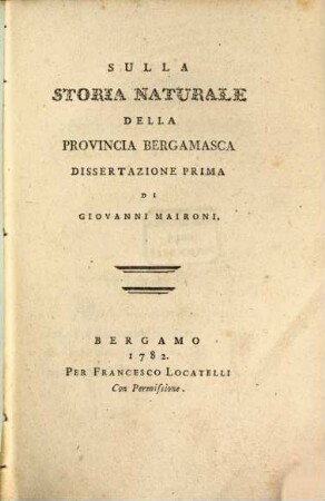 Sulla Storia naturale della provincia Bergamasca