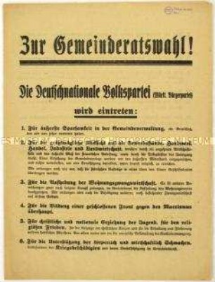 Aufruf der Deutschnationalen Volkspartei zur Ulmer Gemeinderatswahl