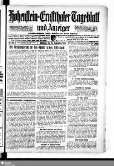 Hohenstein-Ernstthaler Tageblatt und Anzeiger : Hohenstein-Ernstthaler Zeitung, Nachrichten und Neueste Nachrichten ; Generalanzeiger für Hohenstein-Ernstthal mit Hüttengrund, Oberlungwitz, Gersdorf, Hermsdorf, Bernsdorf, ...